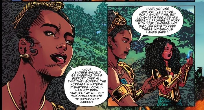 Queen Nubia delivers a speech to gathered protestors in Brazil, who are here to protect the land and natural resources.