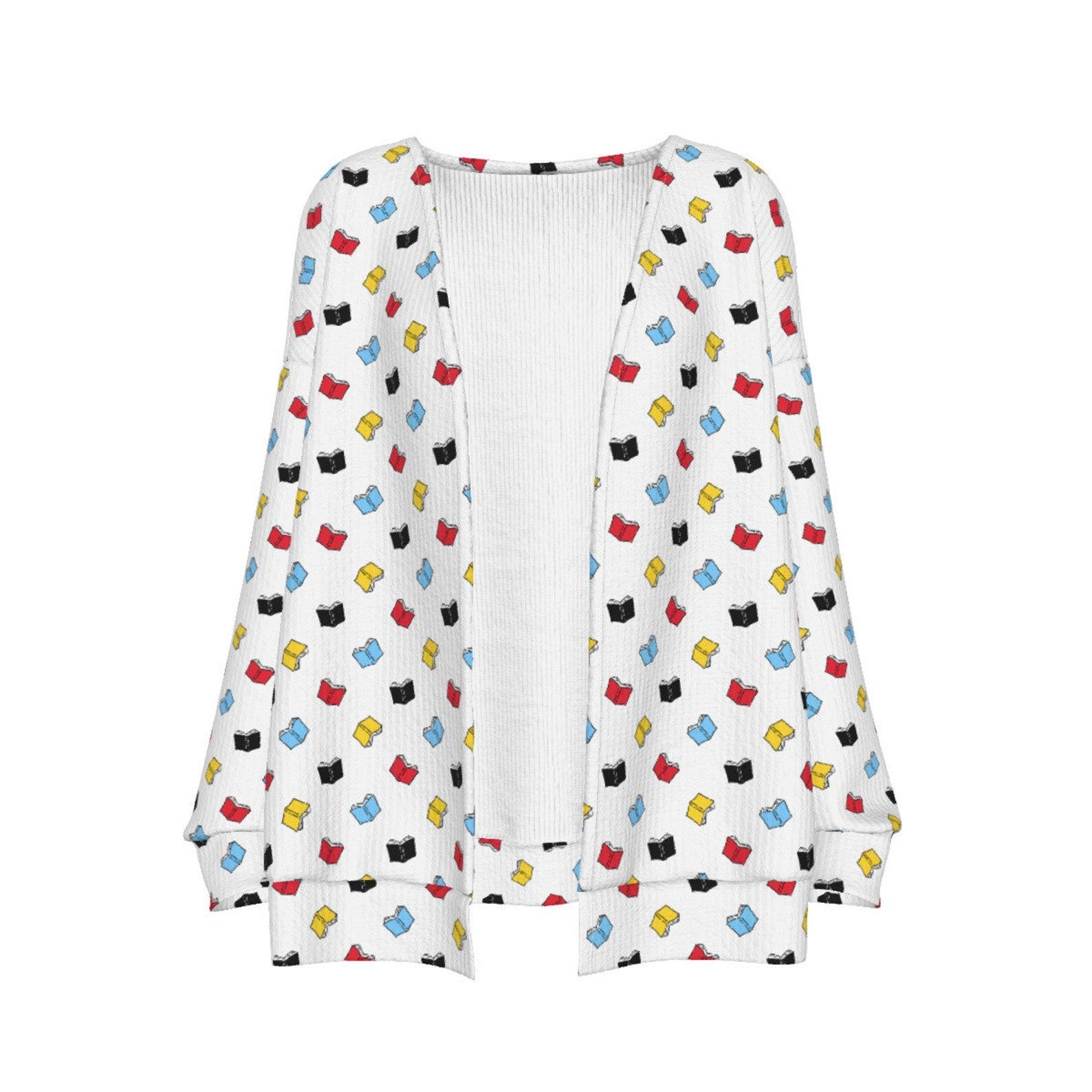 cardigan with a colorful book print