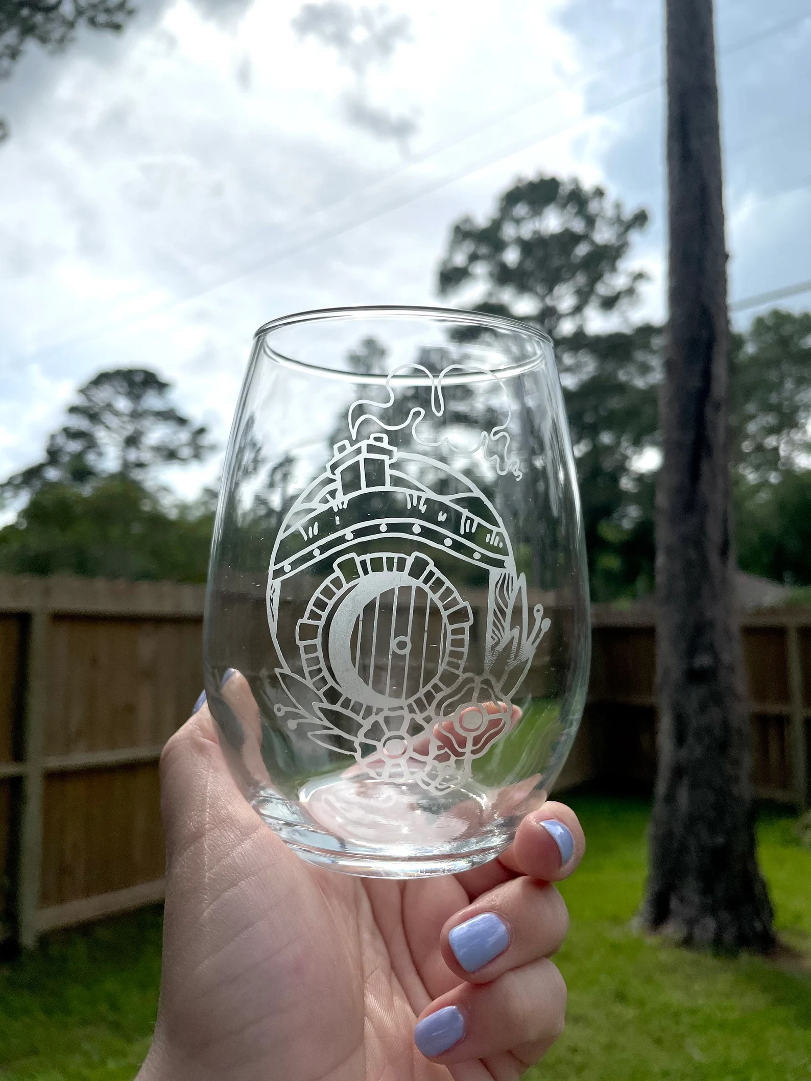 doorway etched wine glass