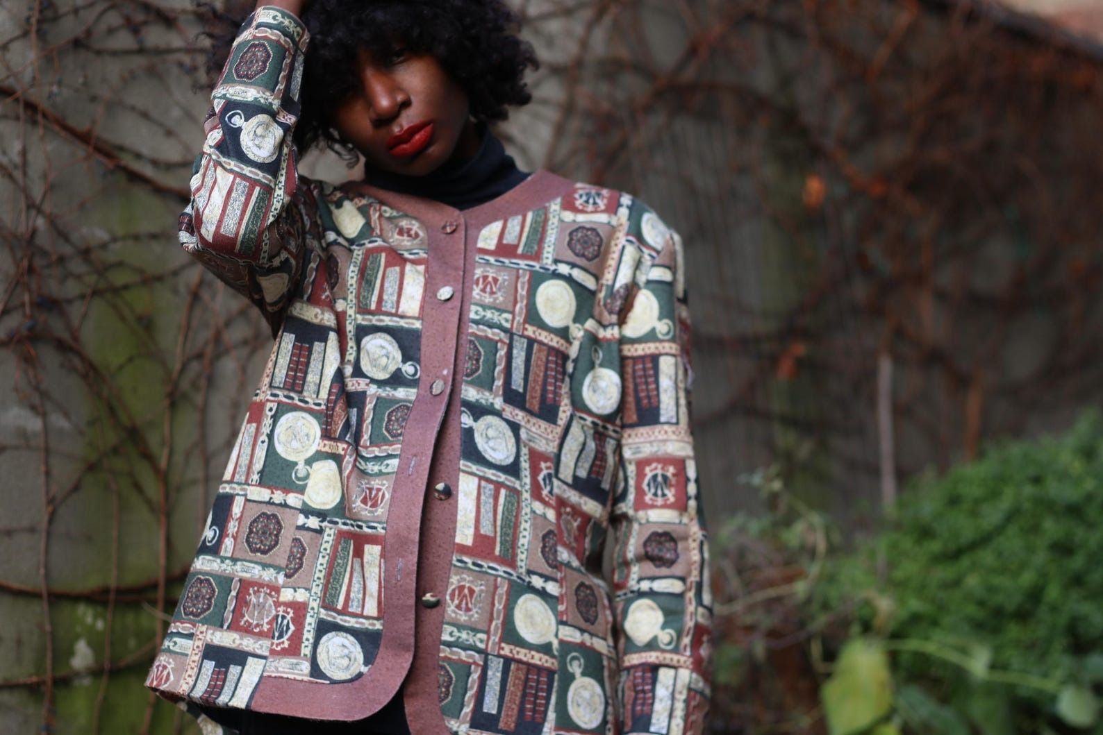 90s Library-Inspired Print Cardigan