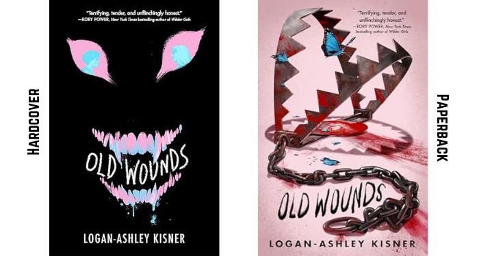 old wounds side by side comparison with the hardcover on the left and paperback on the right. 