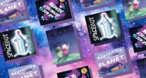 collage of four covers of science fiction picture books