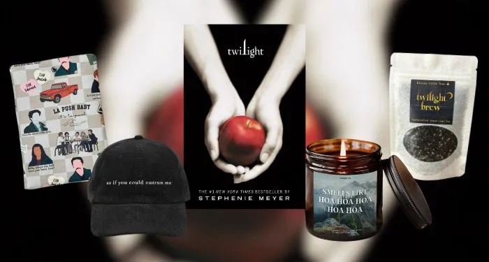  a book sleeve, a baseball cap, a candle, and a bag of loose leaf tea