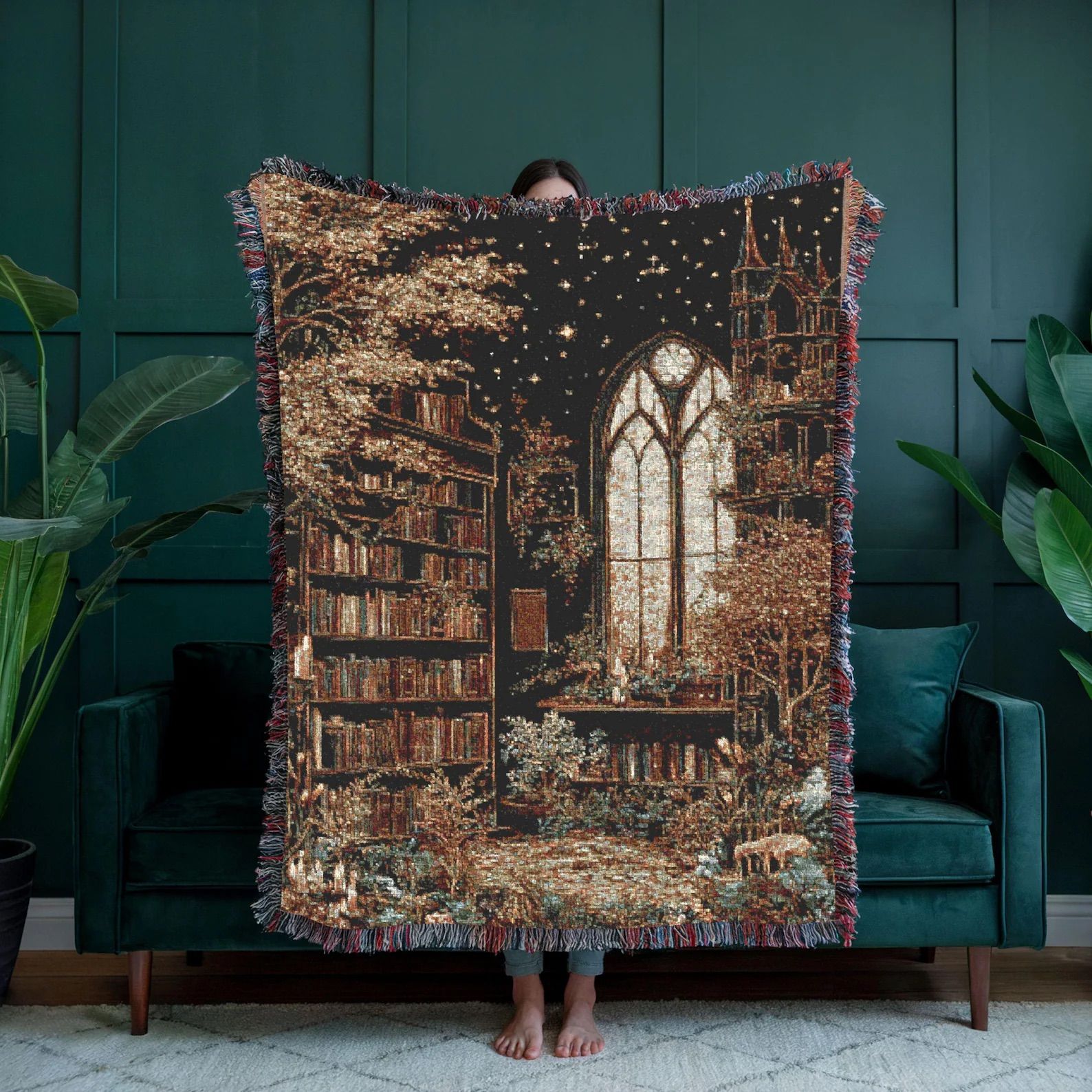 Dark Academia Fantasy Reader Blanket, Whimsigoth Woven Throw