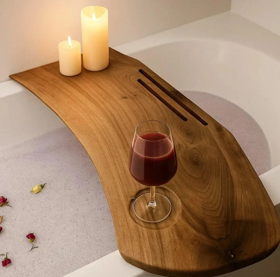 Wide wooden bath tray