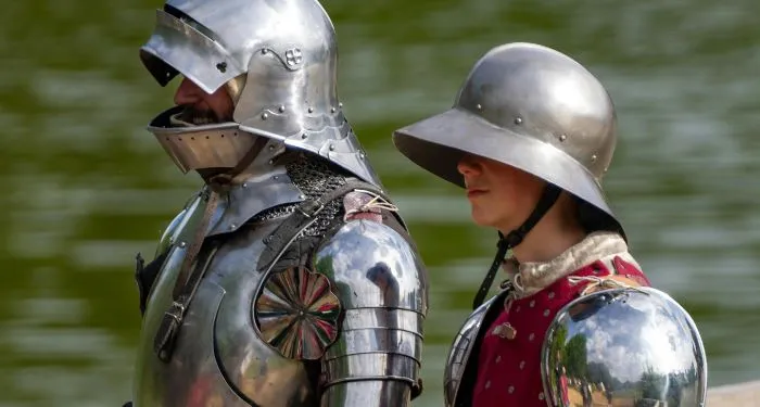 white men dressed in medieval armor