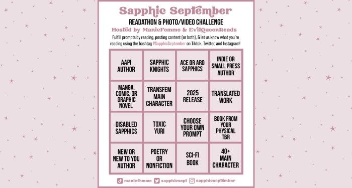 Sapphic September 2025 bingo board