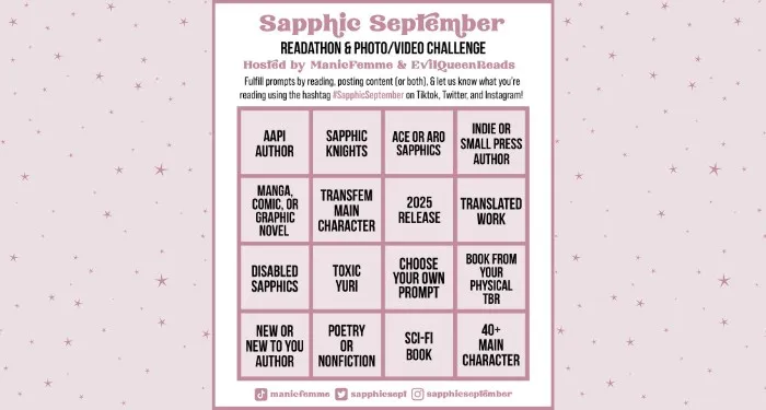 Sapphic September 2025 bingo board