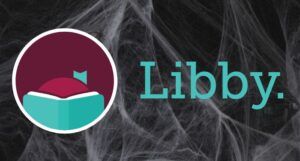 Libby logo with web horror background
