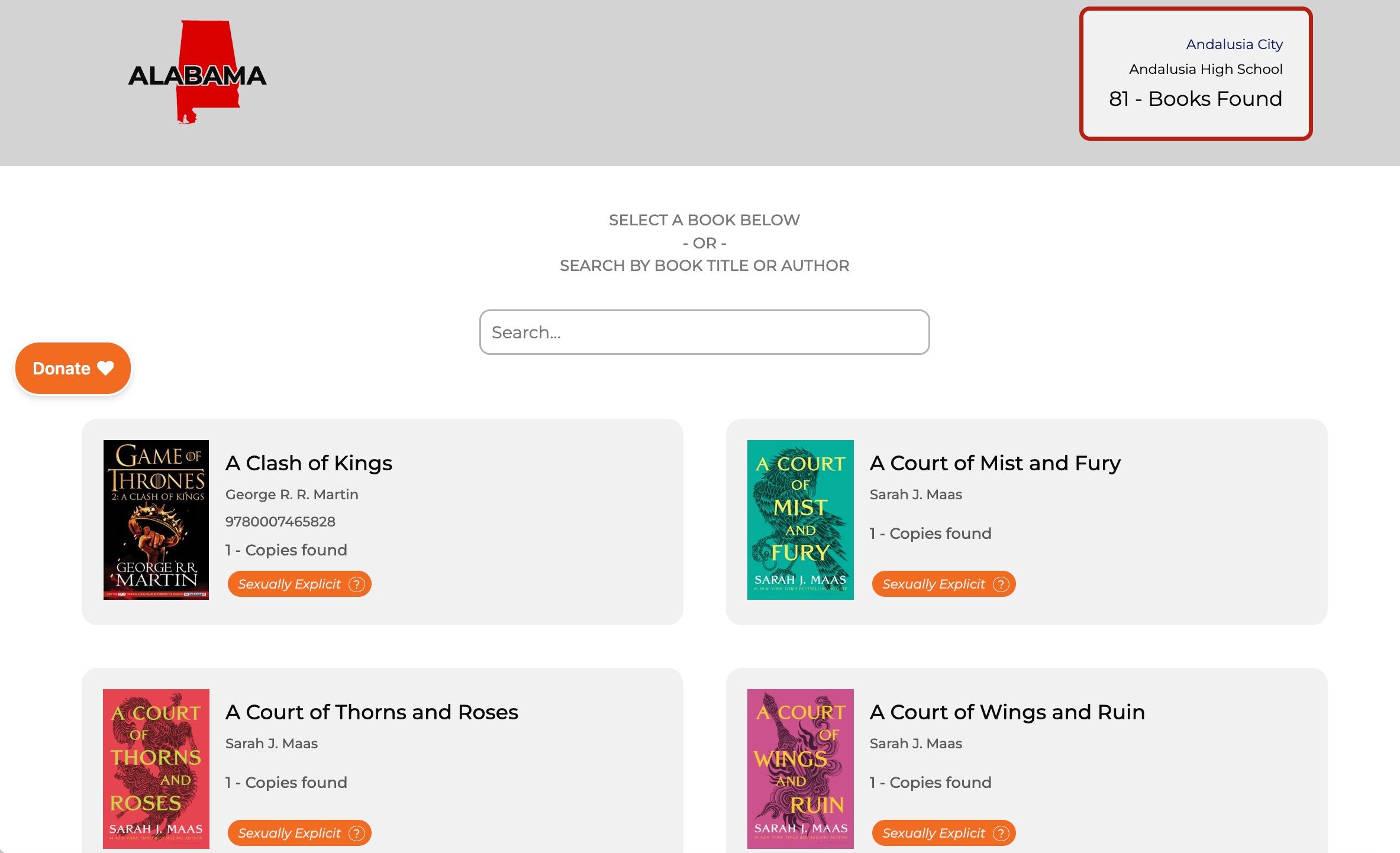 Images of books that are "inappropriate" in Andalusia City High Schools. 