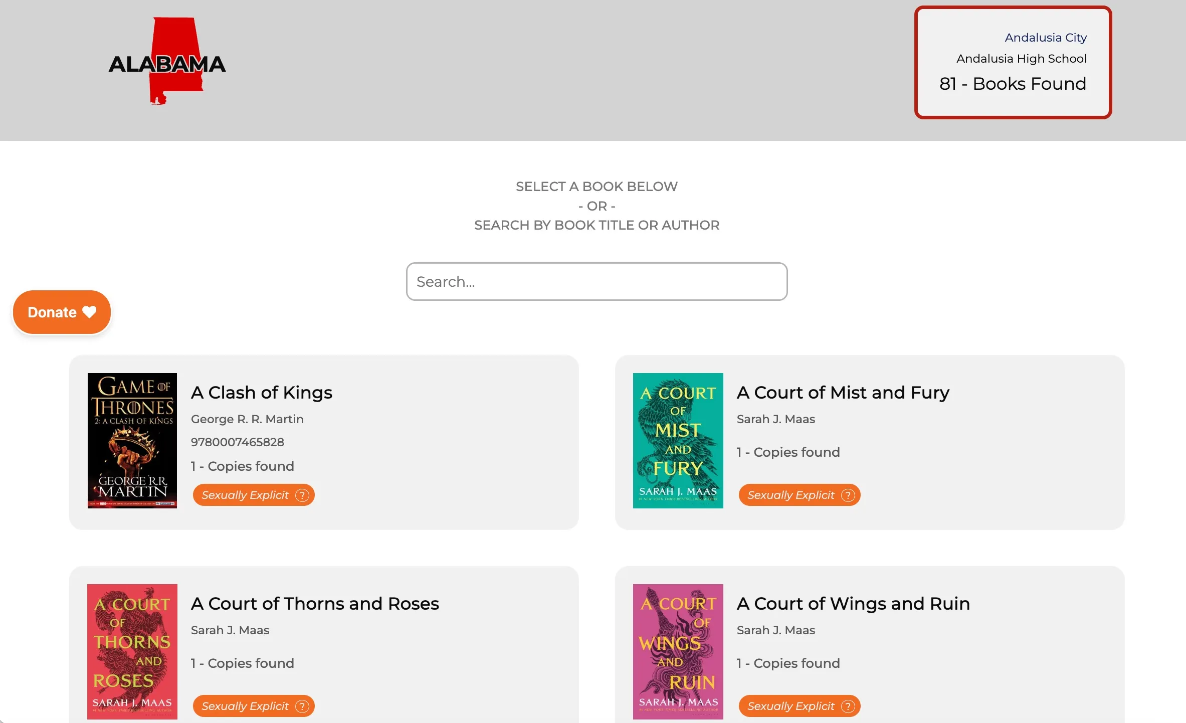 Images of books that are "inappropriate" in Andalusia City High Schools.