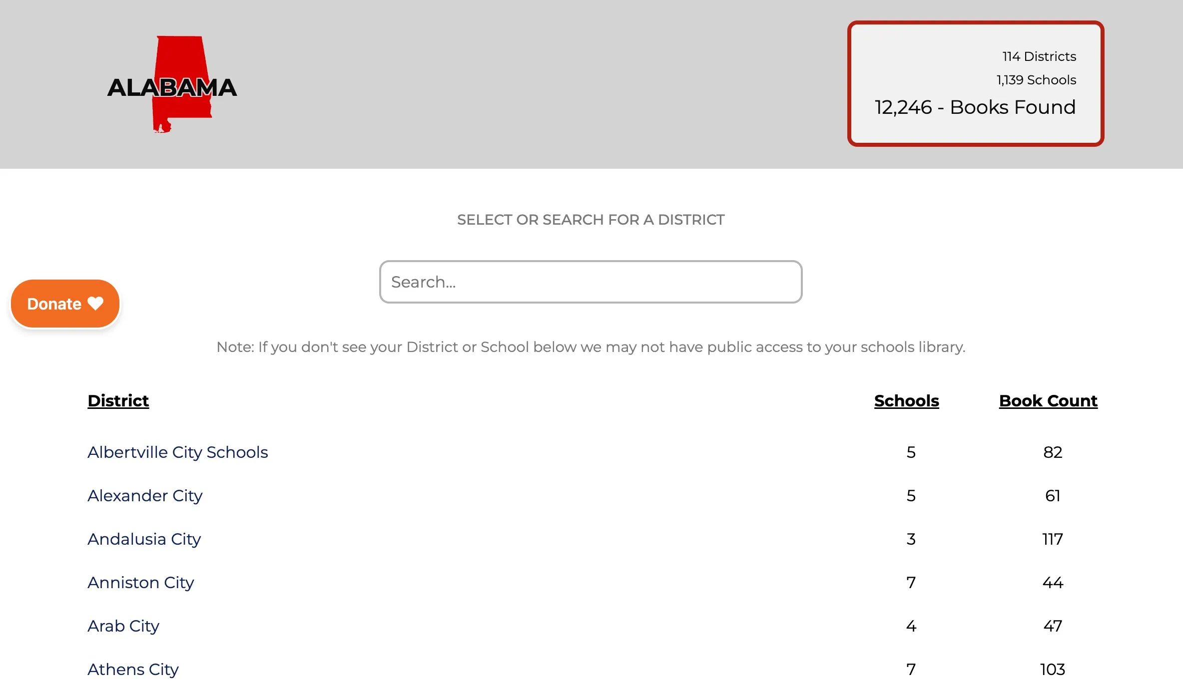 Image of the school districts and number of inappropriate books in each.