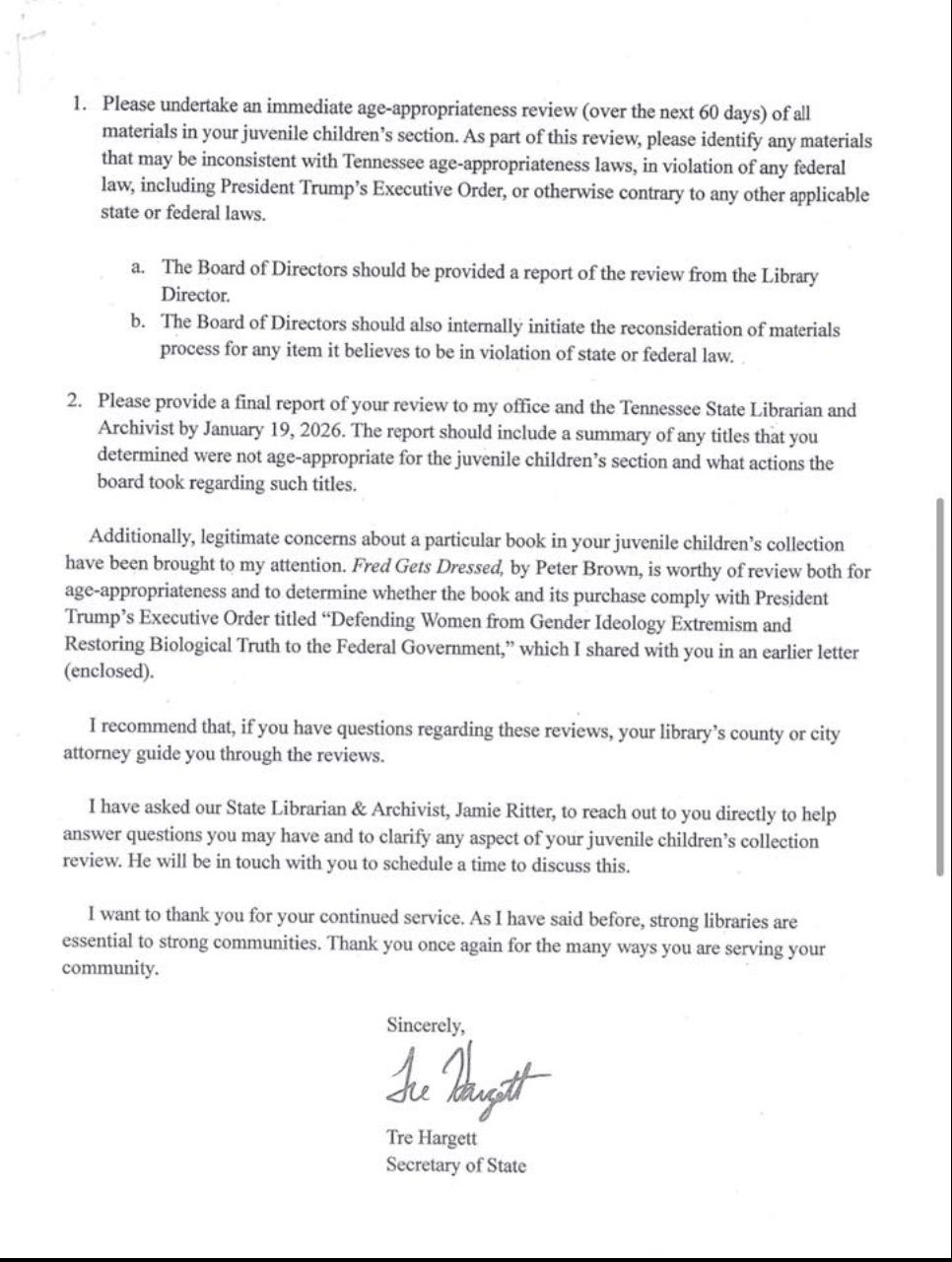 Second page of RCLS letter recieved from the secretary of state.