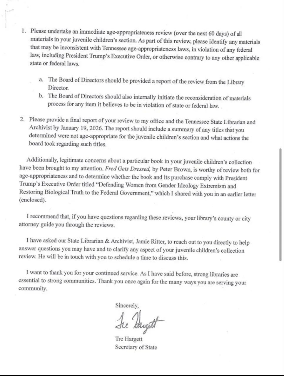 Second page of RCLS letter recieved from the secretary of state.
