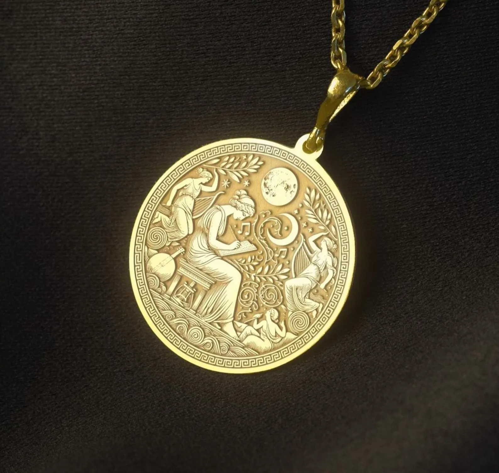 a gold Sappho Medallion Necklace