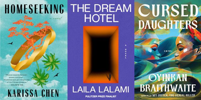 book covers: Homeseeking, The Dream Hotel, Cursed Daughters
