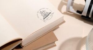 a book stamped with a custom ex libris stamp