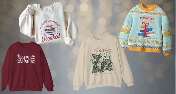 Get Cozy With These Bookish Holiday Sweaters and Sweatshirts