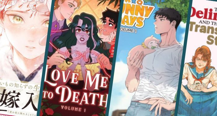 slices of covers of four romantic comics coming out in 2026