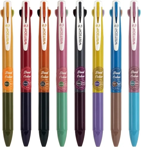 eight retractable gel ink pens in assorted colors