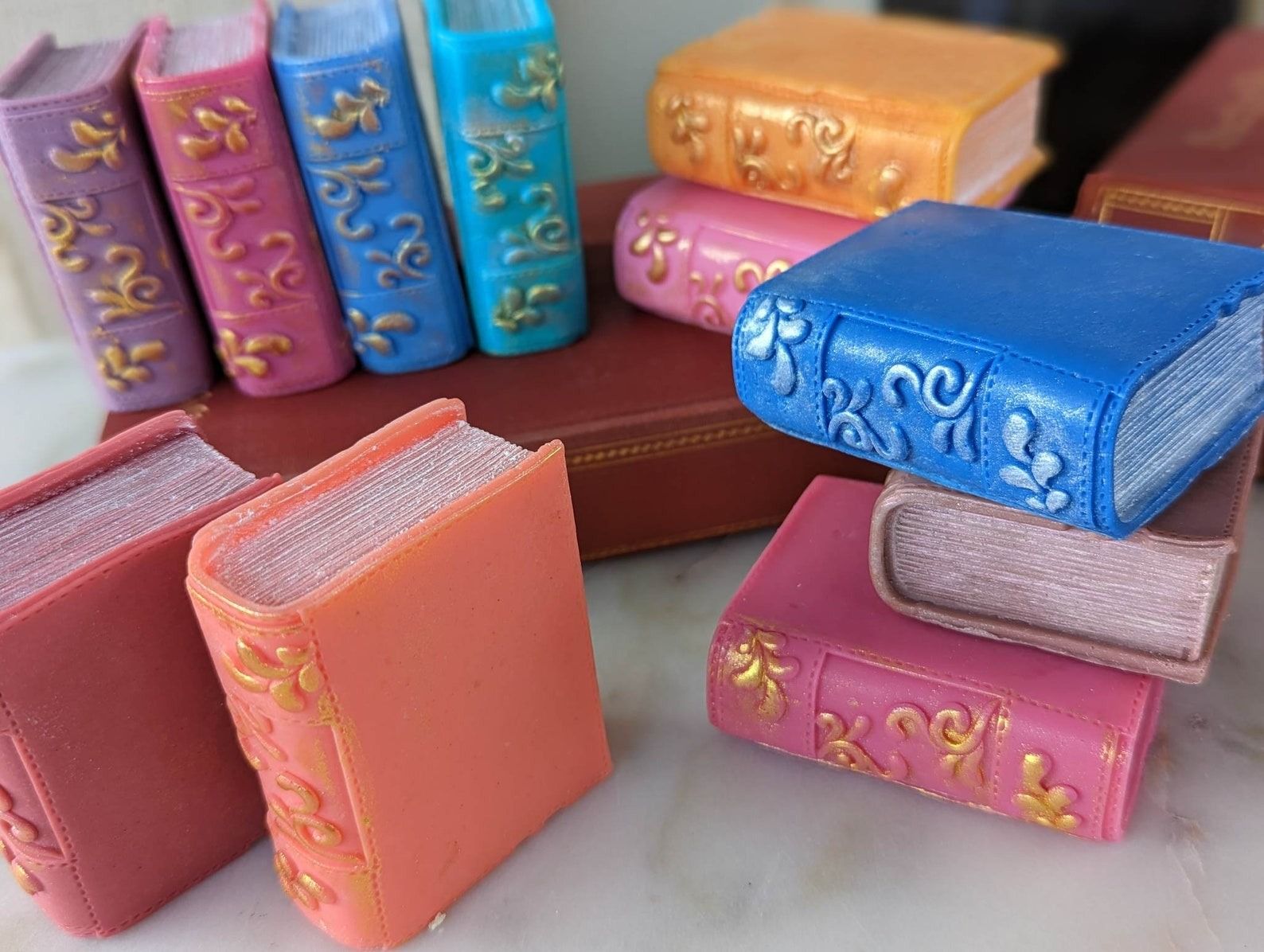 stacks of bars of soap shaped like books
