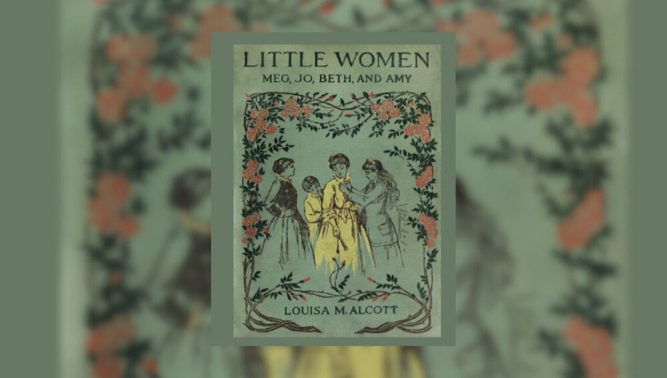 graphic of an old edition of Little Women by Louise May Alcott